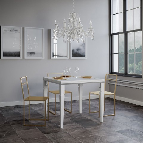 Table extensible 90x90-180cm cuisine blanche classique Impero Libra