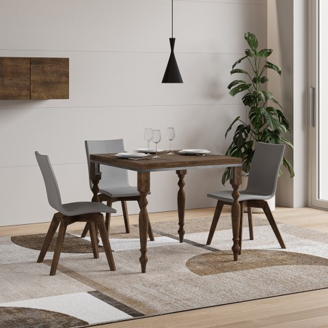 Table à manger cuisine extensible avec rallonges 90x90-180cm Romagna Libra Noix