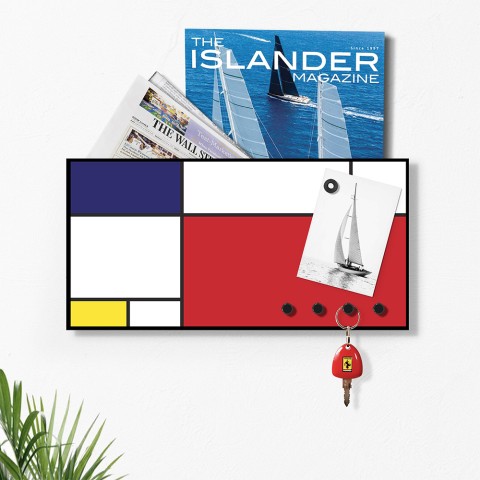 Porte-clés mural tableau blanc magnétique moderne Mondrian