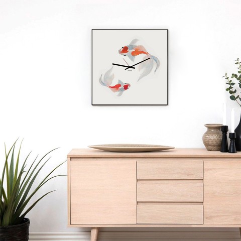 Horloge murale style japonais design moderne poissons Koi Promotion