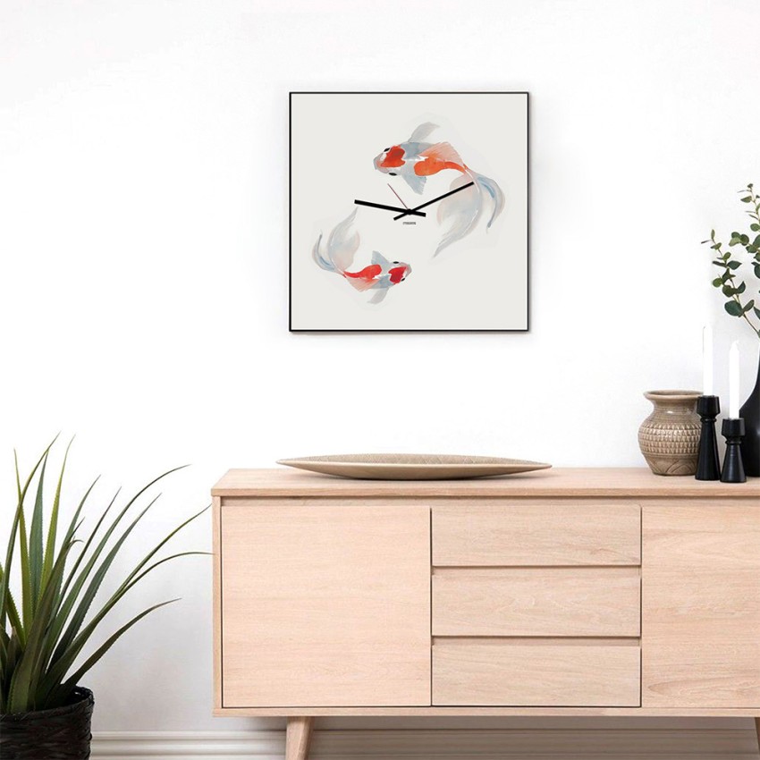 Horloge murale style japonais design moderne poissons Koi Promotion