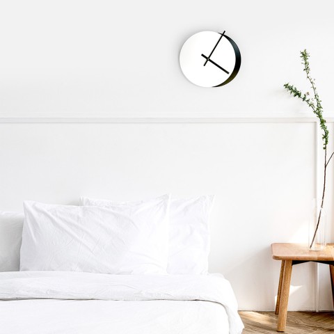 Horloge murale design moderne minimaliste ronde blanc noir Eclissi Promotion