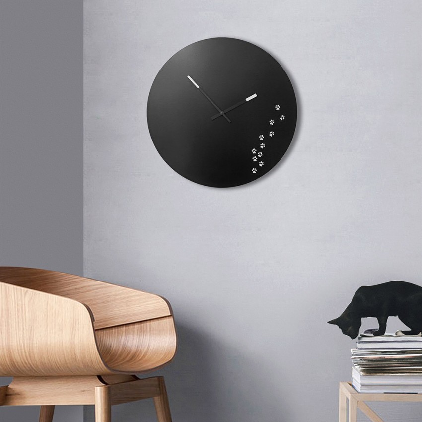 Horloge murale ronde chat salon design moderne