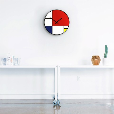 Horloge murale design moderne art contemporain ronde Mondrian Promotion