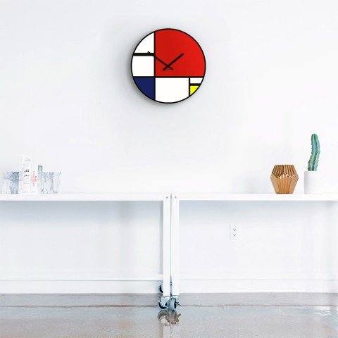 Horloge murale ronde design art contemporain moderne Mondrian