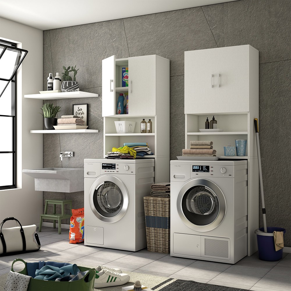 Mobile copri-linge colonne salle de bain lessive espace de rangement en bois