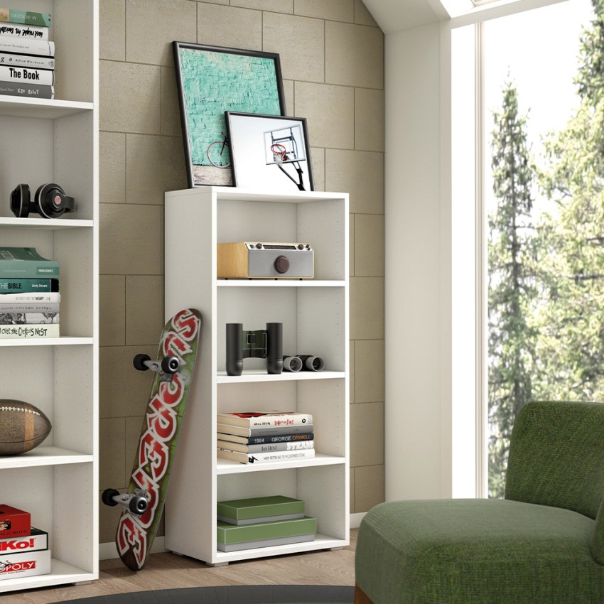 Bibliothèque design moderne bureau studio salon 4 compartiments blanc Promotion Bibliothèque design moderne bureau studio salon 4 compartiments blanc Promotion