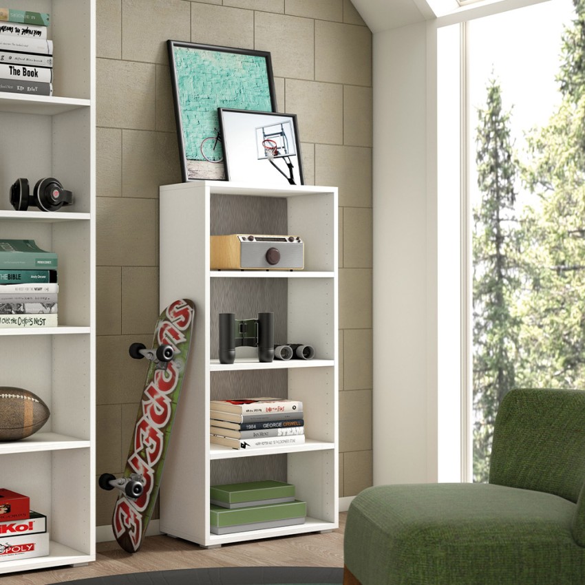 Bibliothèque bureau design moderne studio salon 4 compartiments blanc gris Promotion Bibliothèque bureau design moderne studio salon 4 compartiments blanc gris Promotion