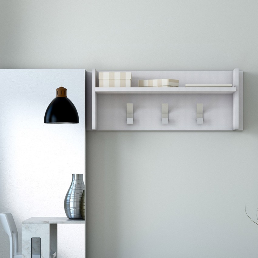 Porte-manteau mural d'entrée design moderne blanc 3 crochets avec étagère Promotion Porte-manteau mural d'entrée design moderne blanc 3 crochets avec étagère Promotion