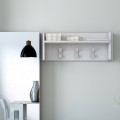 Porte-manteau mural d'entrée design moderne blanc 3 crochets avec étagère Promotion