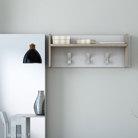 Porte-manteaux mural en bois blanc avec étagère et 3 crochets Promotion