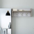Porte-manteaux mural en bois blanc avec étagère et 3 crochets Promotion
