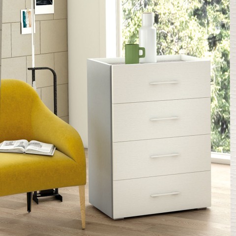 Commode 4 tiroirs design blanc et gris pour chambre ou bureau Promotion