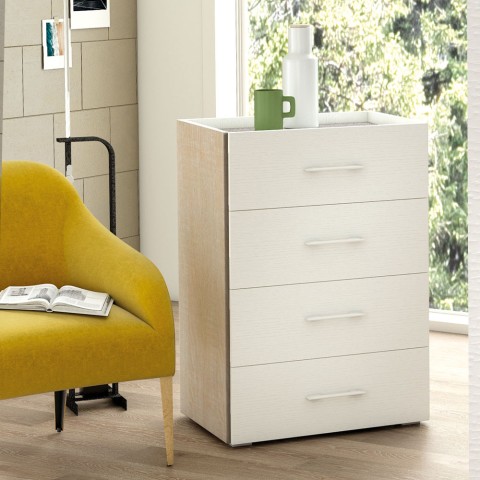 Commode chambre ou bureau 4 tiroirs design bois blanc Promotion