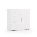 Commode pour chambre à coucher buffet 4 tiroirs design blanc et gris Offre