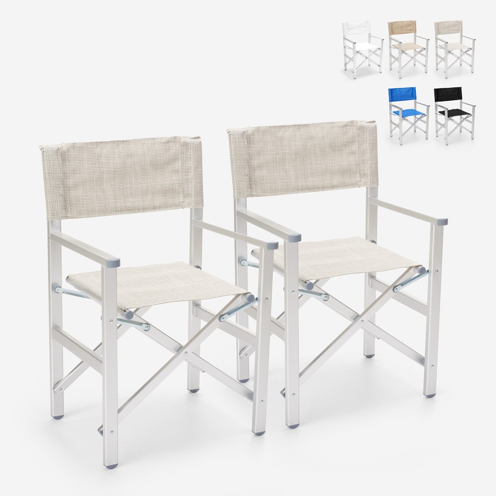 2 Chaises de plage pliantes portables en textilène aluminium Regista Gold