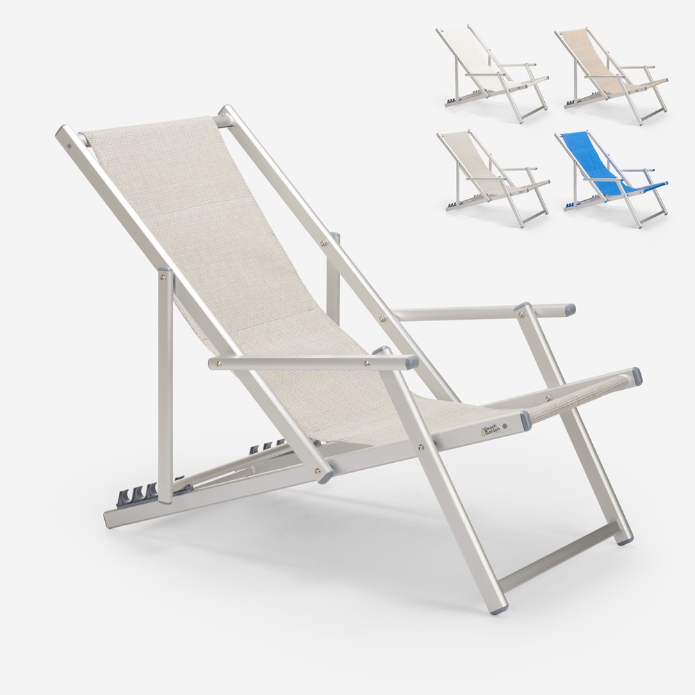 Chaise longue de plage avec accoudoirs en aluminium Riccione Gold Lux