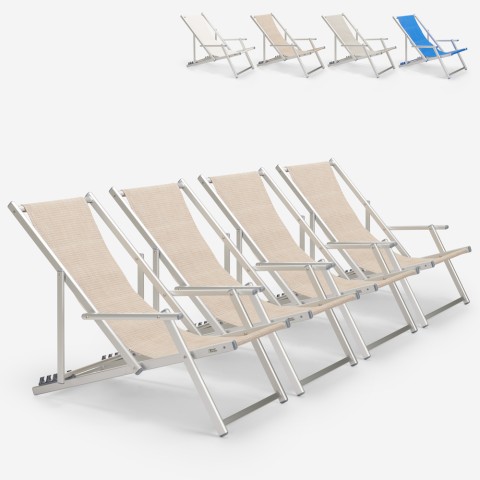 4 chaises de plage pliantes mer accoudoirs aluminium Riccione Gold Lux Promotion