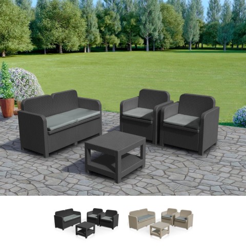 Salon de jardin Grand Soleil Sorrento en Poly rotin table basse fauteuils extérieur 4 places Promotion