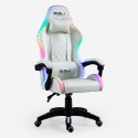 Chaise de jeu blanc fauteuil de massage ergonomique inclinable à LED Pixy Plus Réductions