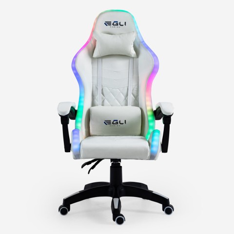 Chaise de jeu blanc fauteuil de massage ergonomique inclinable à LED Pixy Plus