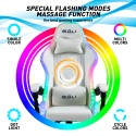 Chaise de jeu blanc fauteuil de massage ergonomique inclinable à LED Pixy Plus 